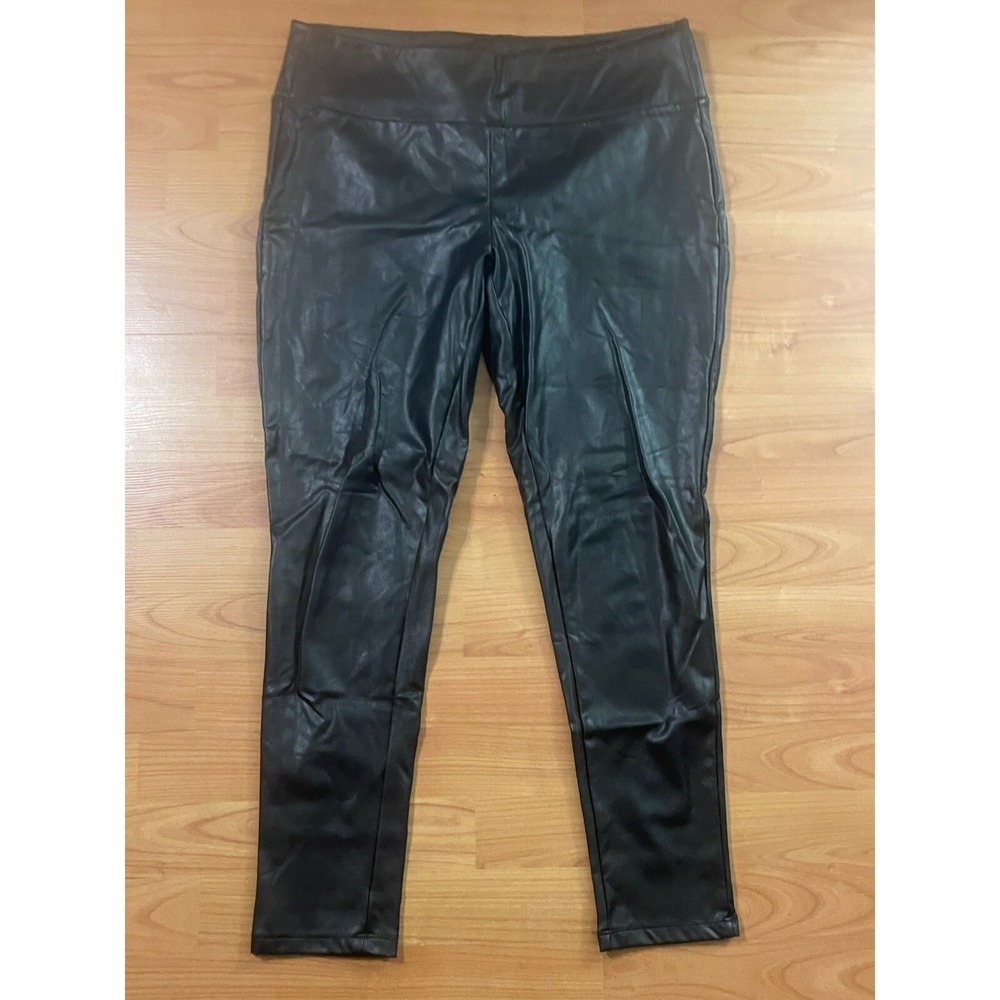 Kendall & Kylie Faux Leather Leggings Women's Large Black Stretch Spandex